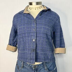 Vintage 90s Linen Blend Button-Up Embroidered Shirt Christopher & Banks Large